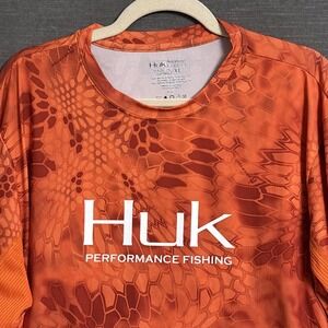Huk Fishing Shirt Mens XL Orange Kryptek Camo Long Sleeve Performance Top